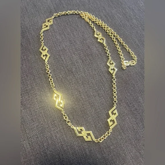 Givenchy Vintage Gold Tone Geometric Link Necklace 30” Statement Designer Chain - Picture 2 of 5